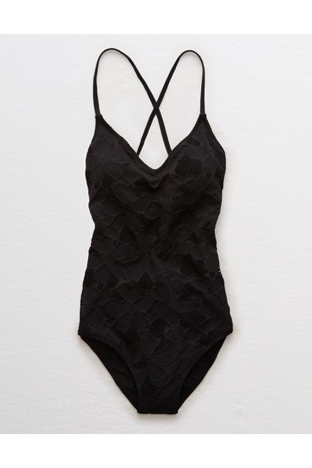 Aerie Jacquard Strappy Back One Piece Swimsuit | American Eagle Outfitters (US & CA)