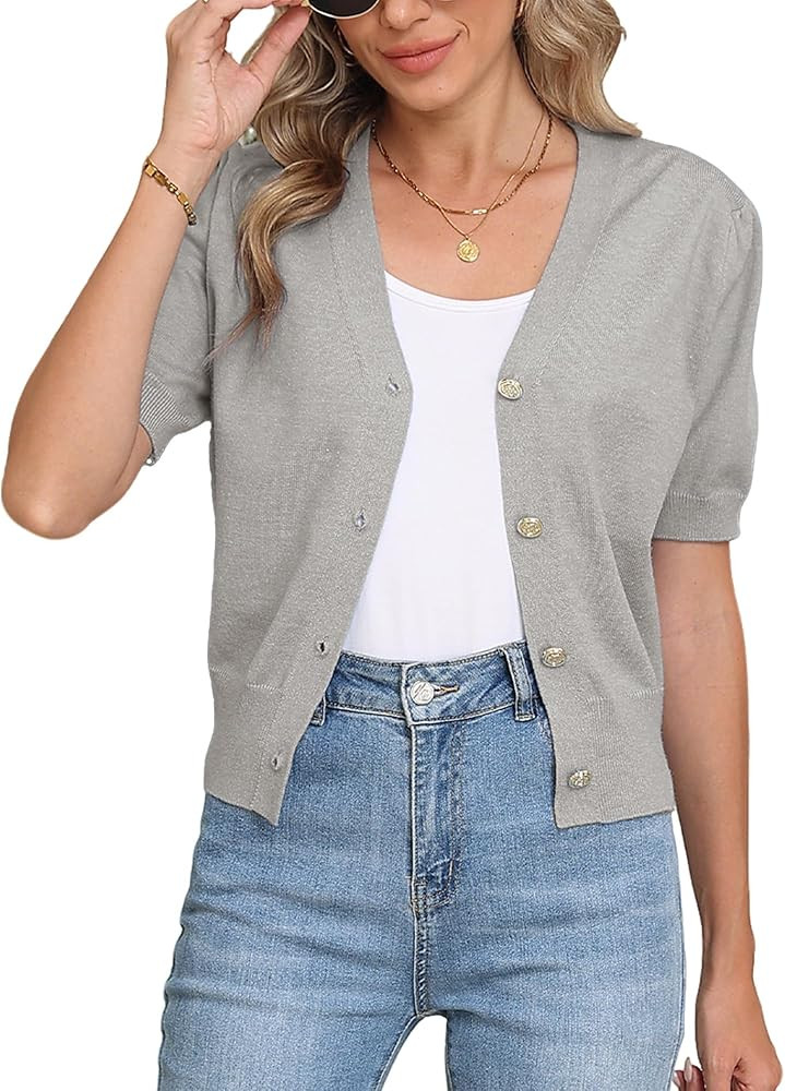 COSSEN Women's Open Front Cardigans Button Down Short Sleeve Summer Trendy Lightweight Crochet Kn... | Amazon (US)