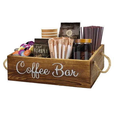 Coffee Station Organizer With Small Removable Dividers, Wooden Coffee Bar Accessories Storage For Countertop, Farmhouse Kcup Coffee Pod Holder Basket | Wayfair North America