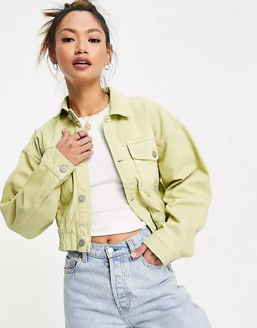 Waven Nina cropped oversized denim jacket and jeans co-ord in khaki | ASOS (Global)