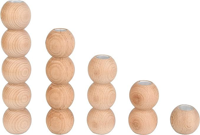 Gurfuy Wood Candle Holders Set of 5 - Rustic Long Wooden Candlestick Holders Bulk un Finished Nat... | Amazon (US)