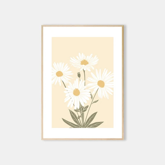 Daisy Print Wall Art Abstract Neutral Botanical Wall Art Cream - Etsy | Etsy (US)