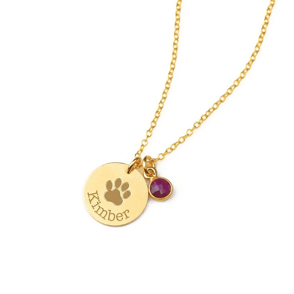 Paw Print Necklace with birthstone, personalized paw print necklace, pet necklace, in memory of d... | Amazon (US)