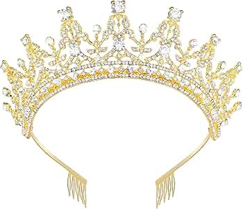 Makone Queen Crown for Women, White Gold Tiara with Clear Rhinestone for Christmas Girls Bridal W... | Amazon (US)