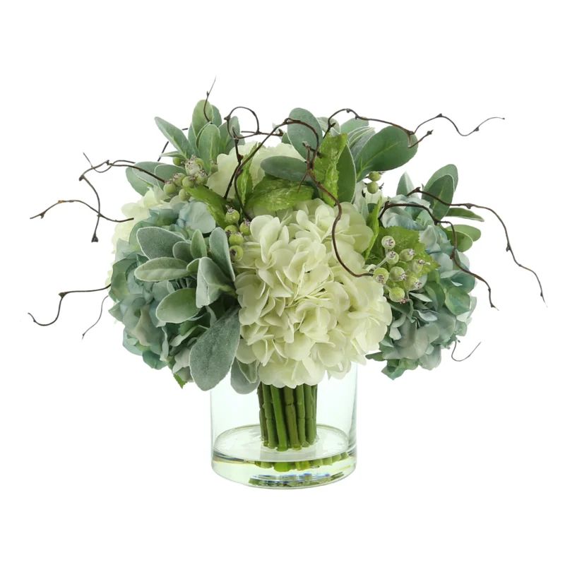 Hydrangeas Floral Arrangement in Glass Vase | Wayfair North America