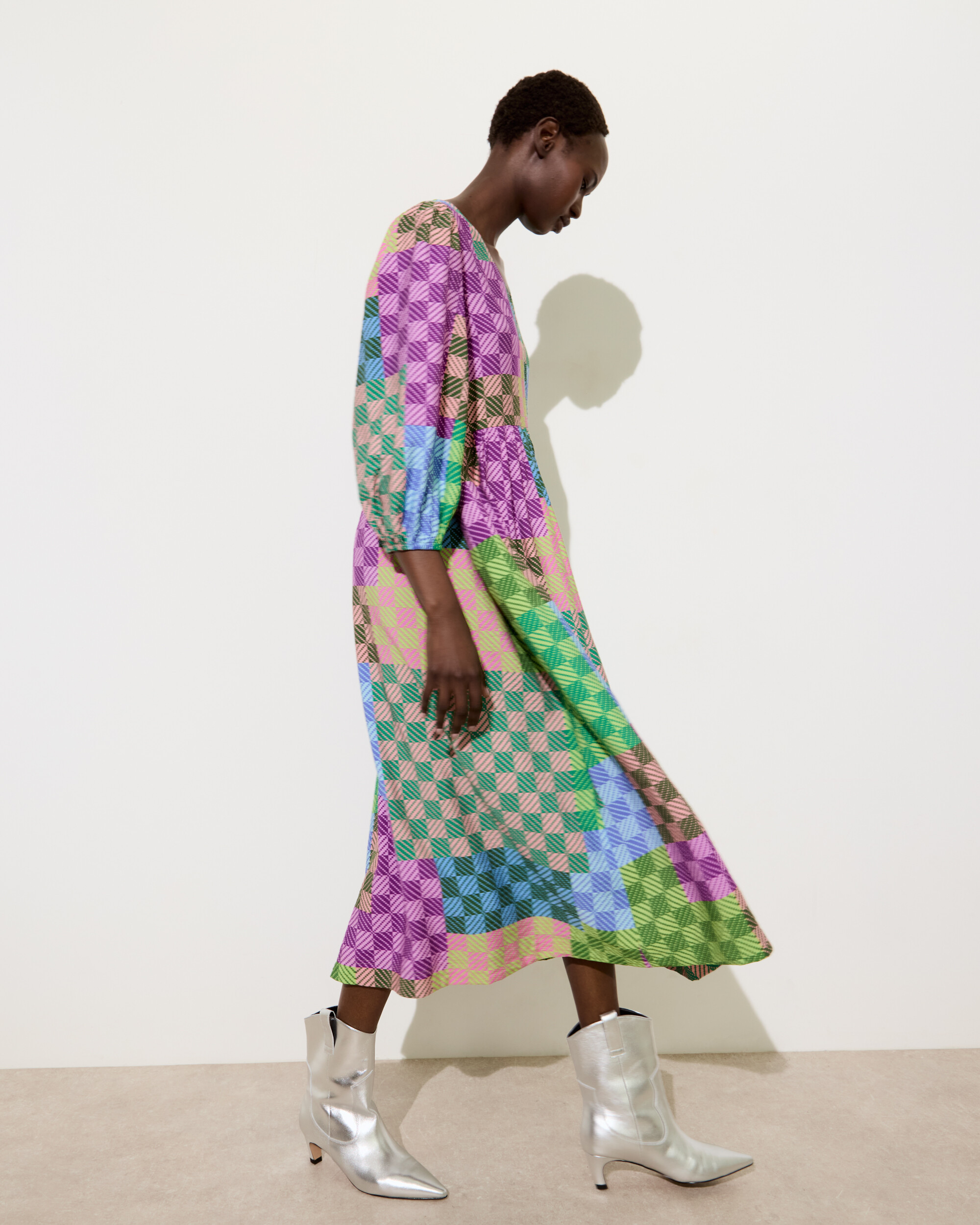 Green Checked V-Neck Midi Dress | Oliver Bonas | Oliver Bonas (Global)