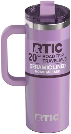 RTIC 20oz Road Trip Travel Mug with Lid and Handle, Ceramic Lined, Insulated, Stainless Steel, Me... | Amazon (US)