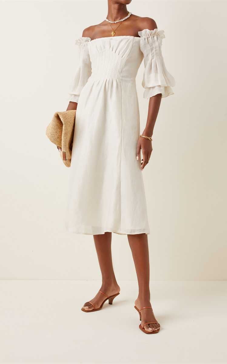 Ida Off-The-Shoulder Linen-Silk Midi Dress | Moda Operandi (Global)