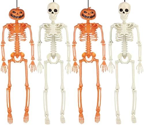 4 Packs Halloween Skeleton Decoration 16” Full Body Posable Joints Skeletons for Halloween Decoratio | Amazon (US)