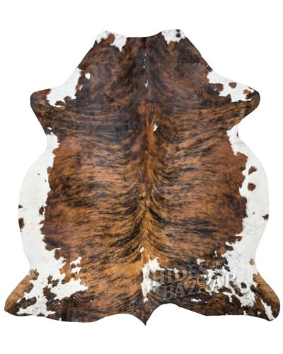 HIDES BAZAAR Brown Brindle Cowhide Rug Premium CowSkin Rugs with Unique Brown, Black & White Pattern - Natural Cowhide Rug Made Tanned Leather Cow Hides - Cow Hide Rugs 6x6-7 ft | Amazon (US)