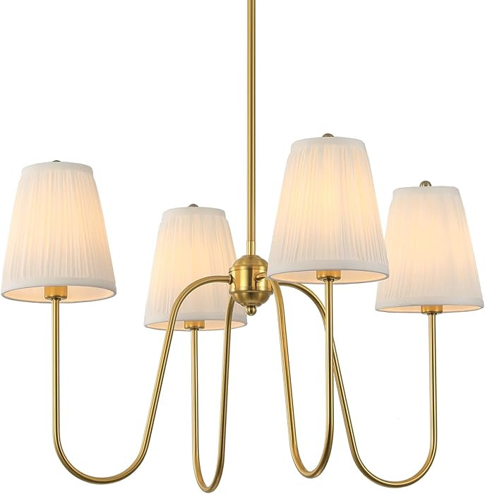 Electro bp; 27" Dia 4-Arm White Pleated Fabric Shades Chandeliers with Polished Gold Metal Curve ... | Amazon (US)