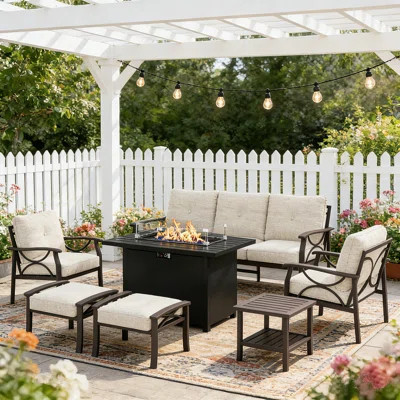 Outdoor Furniture Set, All-Weather Metal Frame Patio Furniture Set With Fire Pit Table, Outdoor Patio Set | Wayfair North America