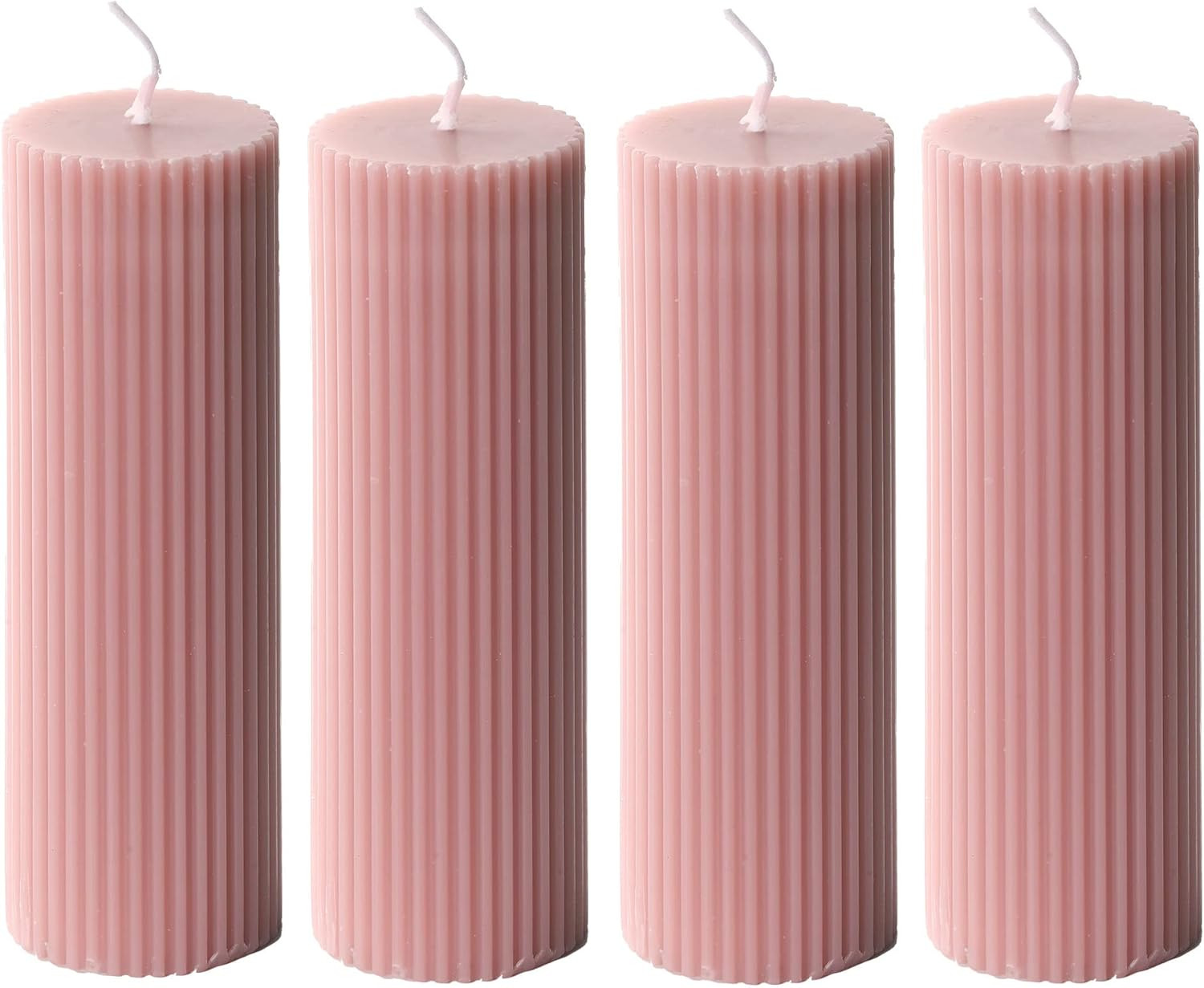 Ribbed Pillar Candles 2x6'' , Rose Scented Home Decor (4-Pack, Pink Taupe) | Amazon (US)