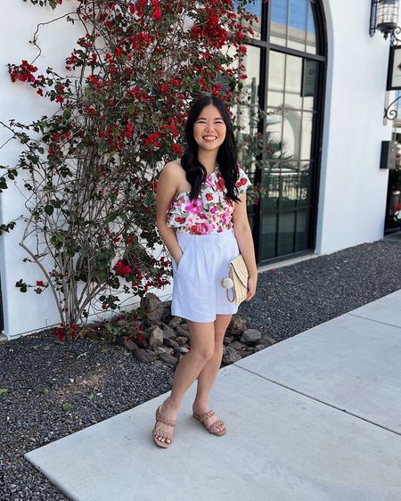 Pink floral top (XS)
Floral one shoulder top
White shorts  (28)
White high waisted shorts 
Straw clutch 
Braided sandals  (TTS)
Summer outfit 
Spring vacation outfit 
Abercrombie outfit

#LTKFestival #LTKfindsunder50 #LTKSeasonal