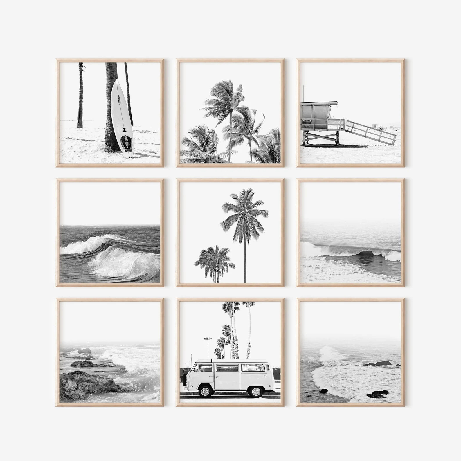 Set of 9 Beach Prints Square Prints Digital Prints Black and White Art Coastal Wall Decor Califor... | Etsy (US)