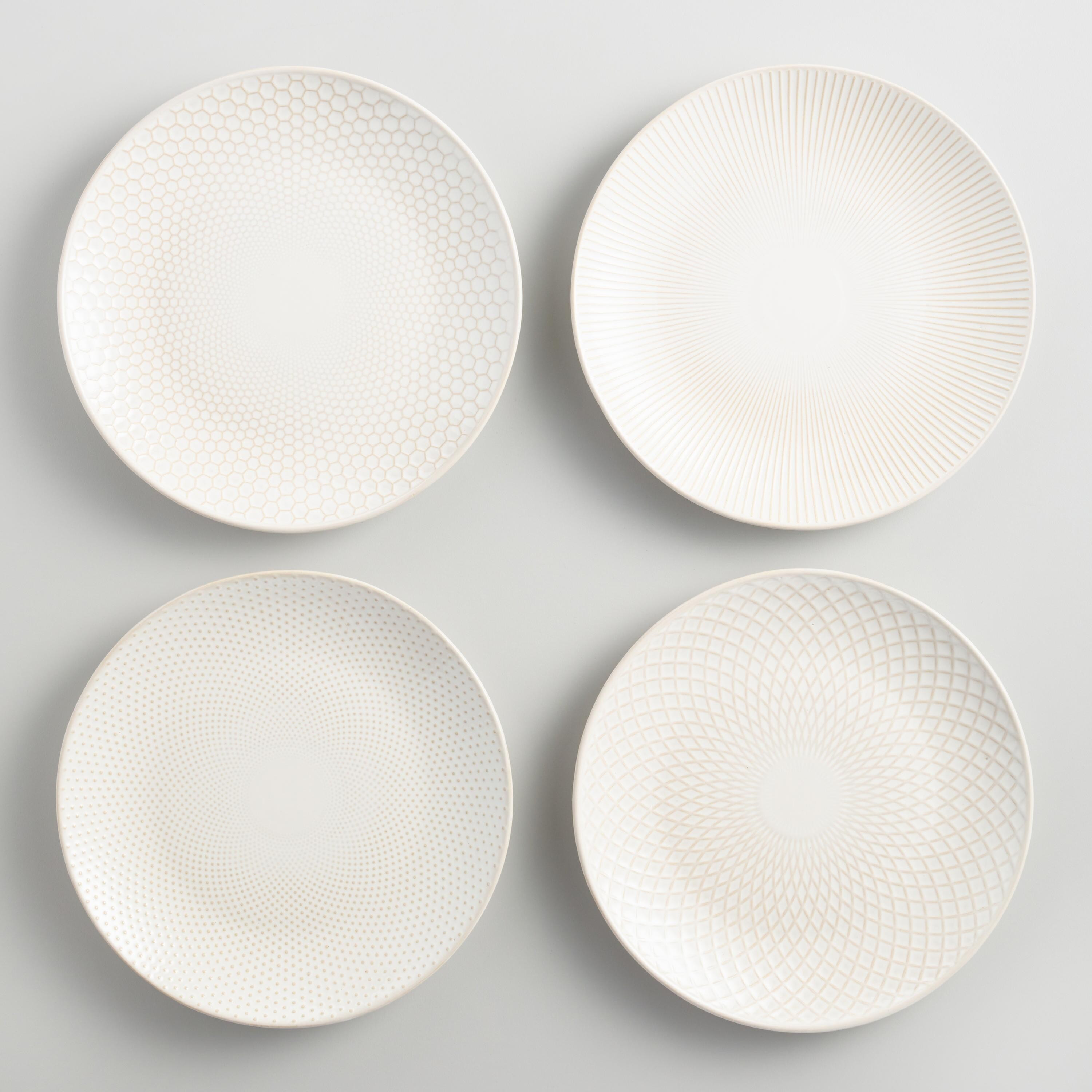White Textured Stoneware Dinner Plates Set of 4 | World Market