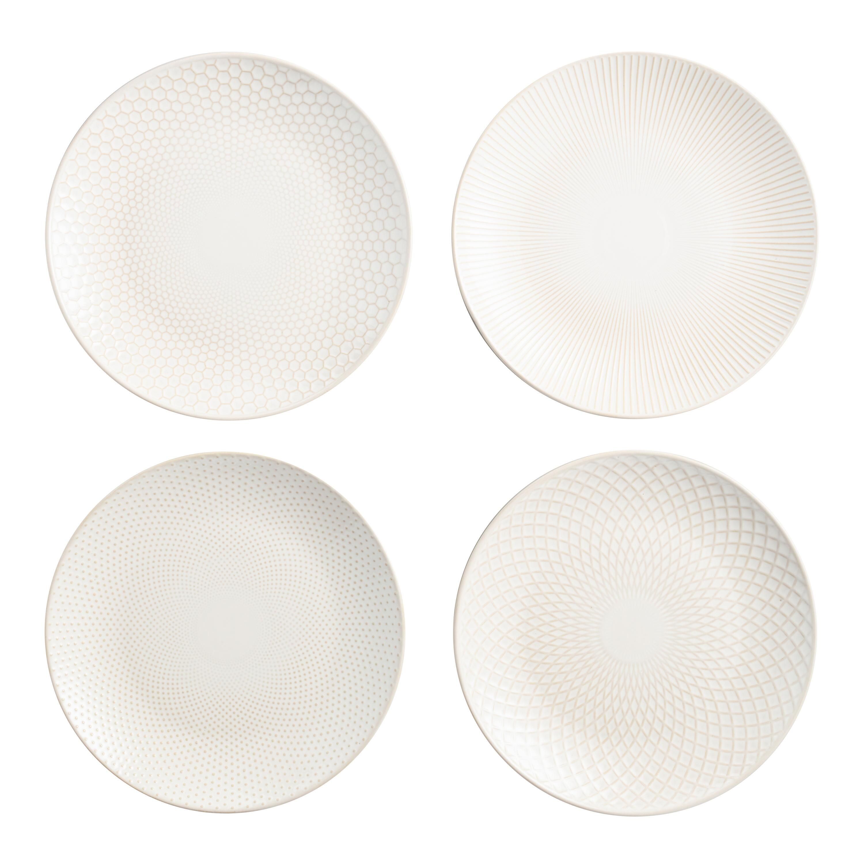 White Textured Stoneware Dinner Plates Set of 4 | World Market