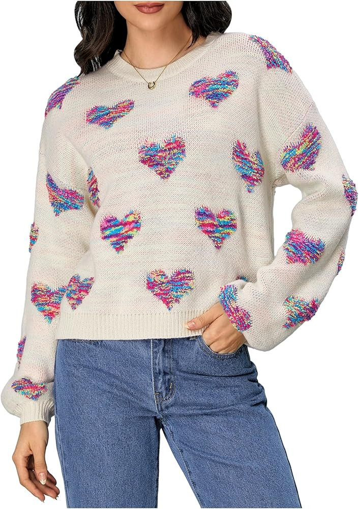 Verdusa Women's Pullover Sweaters Heart Oversized Fall Knit Sweater Cute Lightweight Sweaters Top... | Amazon (US)