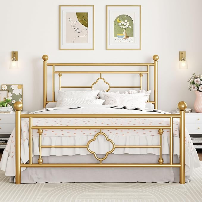 SHA CERLIN 14 Inches Queen Size Metal Platform Bed Frame/Vintage Iron-Art Headboard and Footboard... | Amazon (US)