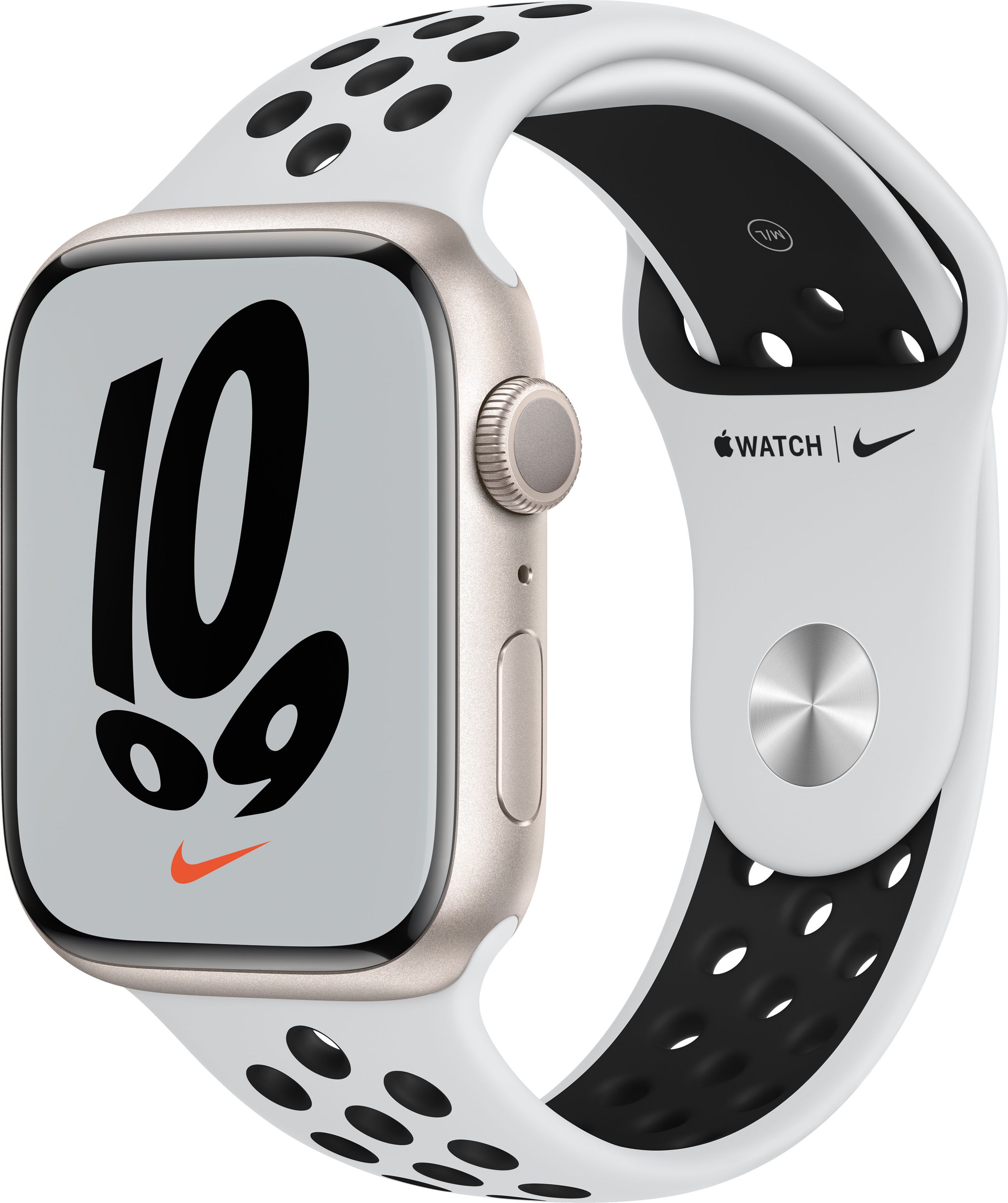 Apple Watch Nike Series 7 (GPS) 45mm Starlight Aluminum Case with Pure Platinum/Black Nike Sport ... | Best Buy U.S.