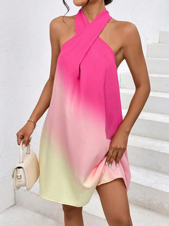 SHEIN Privé Ombre Halter Neck Dress | SHEIN
