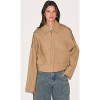 Camel Trench Detail Cropped Zip Up Jacket | PrettyLittleThing UK