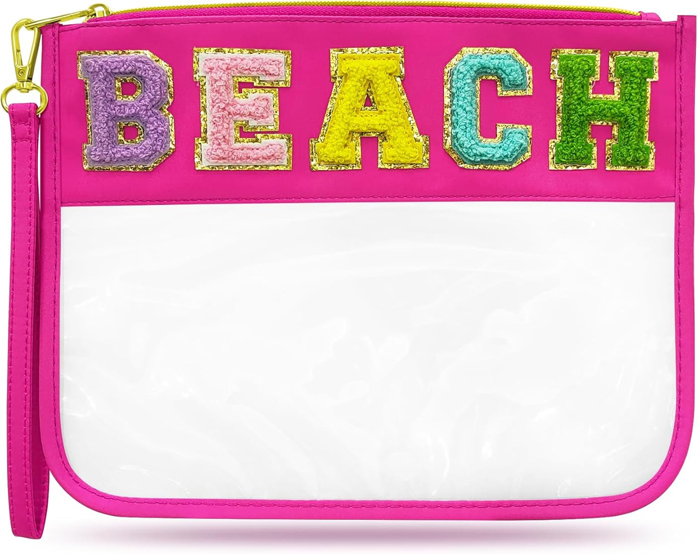 LSxia Chenille Letter Clear Travel Zipper Pouch Nylon Makeup Bag, Preppy Makeup Bag Clear Cosmeti... | Amazon (US)