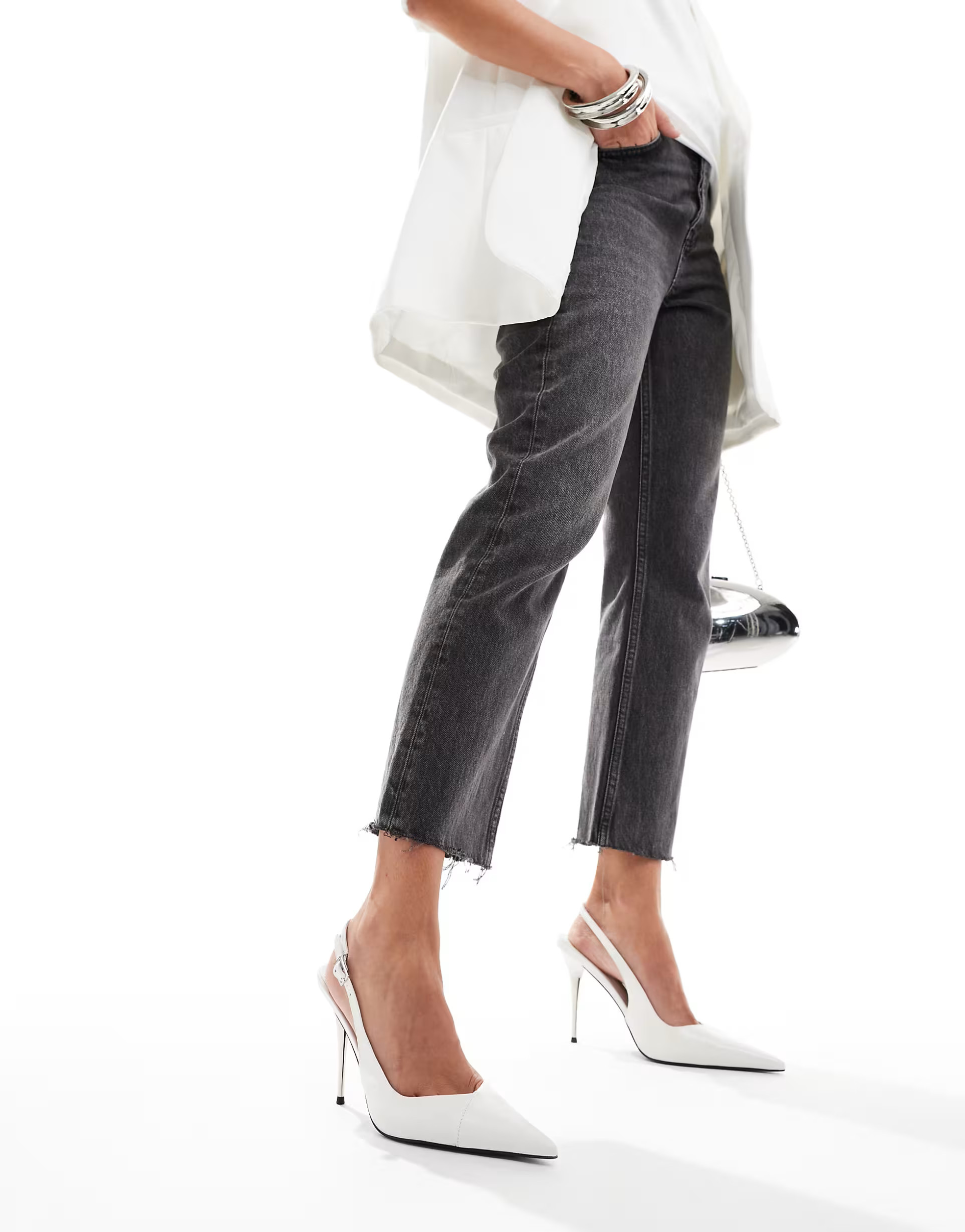 ASOS DESIGN Punk slingback metal heels in white | ASOS (Global)