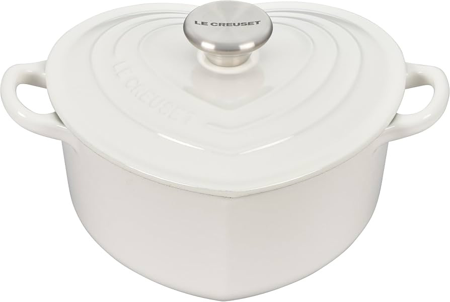Le Creuset Signature Enameled Cast Iron Figural Heart Cocotte, 2 Quart, White with Stainless Stee... | Amazon (US)