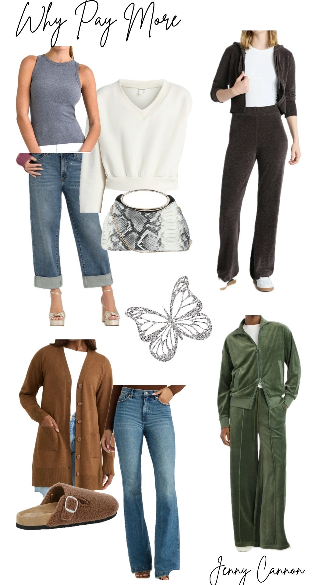 Every piece here is affordable and looks even better in person! I’ve been so impressed with Walmart finds recently ❤️ The sizing is accurate on most items but the Sofia Jeans I would size up one. The velour set is 🔥 and you can’t beat a cute tank under $5 
These are great neutrals for fall/winter. #LTKwalmart #LTKshopmystyle #LTKJennyCannon


#LTKFindsUnder50 #LTKOver40 #LTKStyleTip