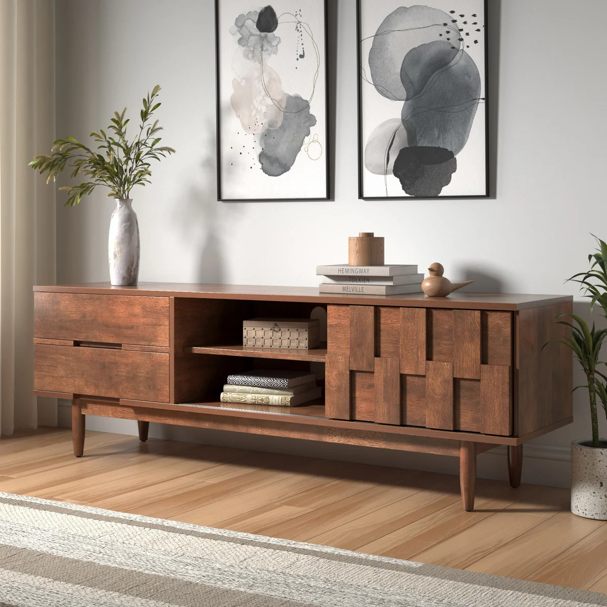 Bardolino Mid-Century Wood 2-Drawer TV Stand | Overstock