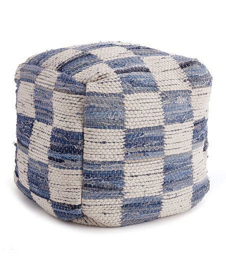 Porch & Petal Denim Blue & White Checkerboard Pouf | Zulily