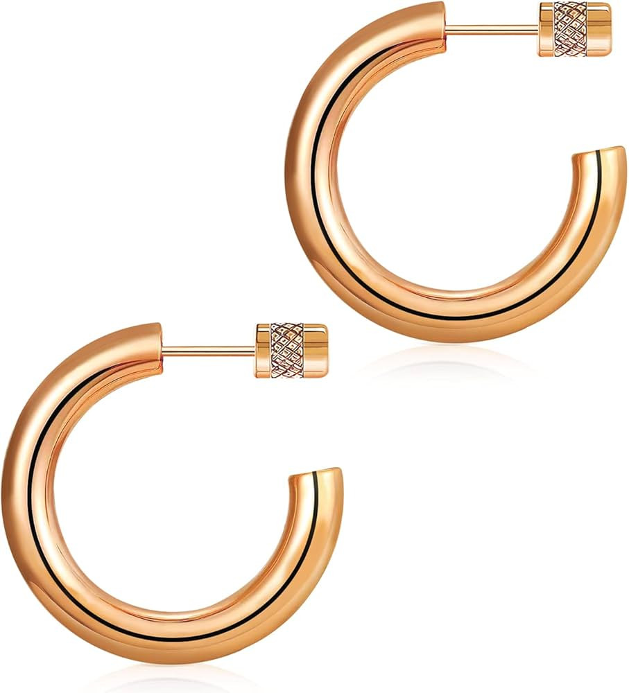 iLovey 14K Gold Hoop Earrings for Women, Lightweight Open Chunky Silver Gold Hoops, 20MM/30MM/35MM/4 | Amazon (US)