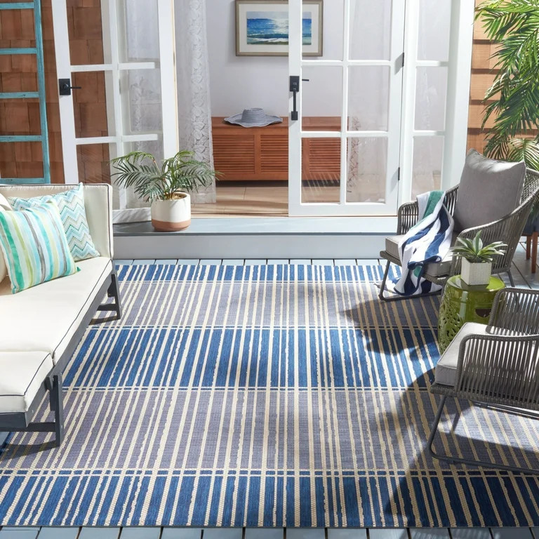 SAFAVIEH Courtyard Isi Striped Indoor/Outdoor Area Rug, Navy/Blue, 8' x 10' - Walmart.com | Walmart (US)