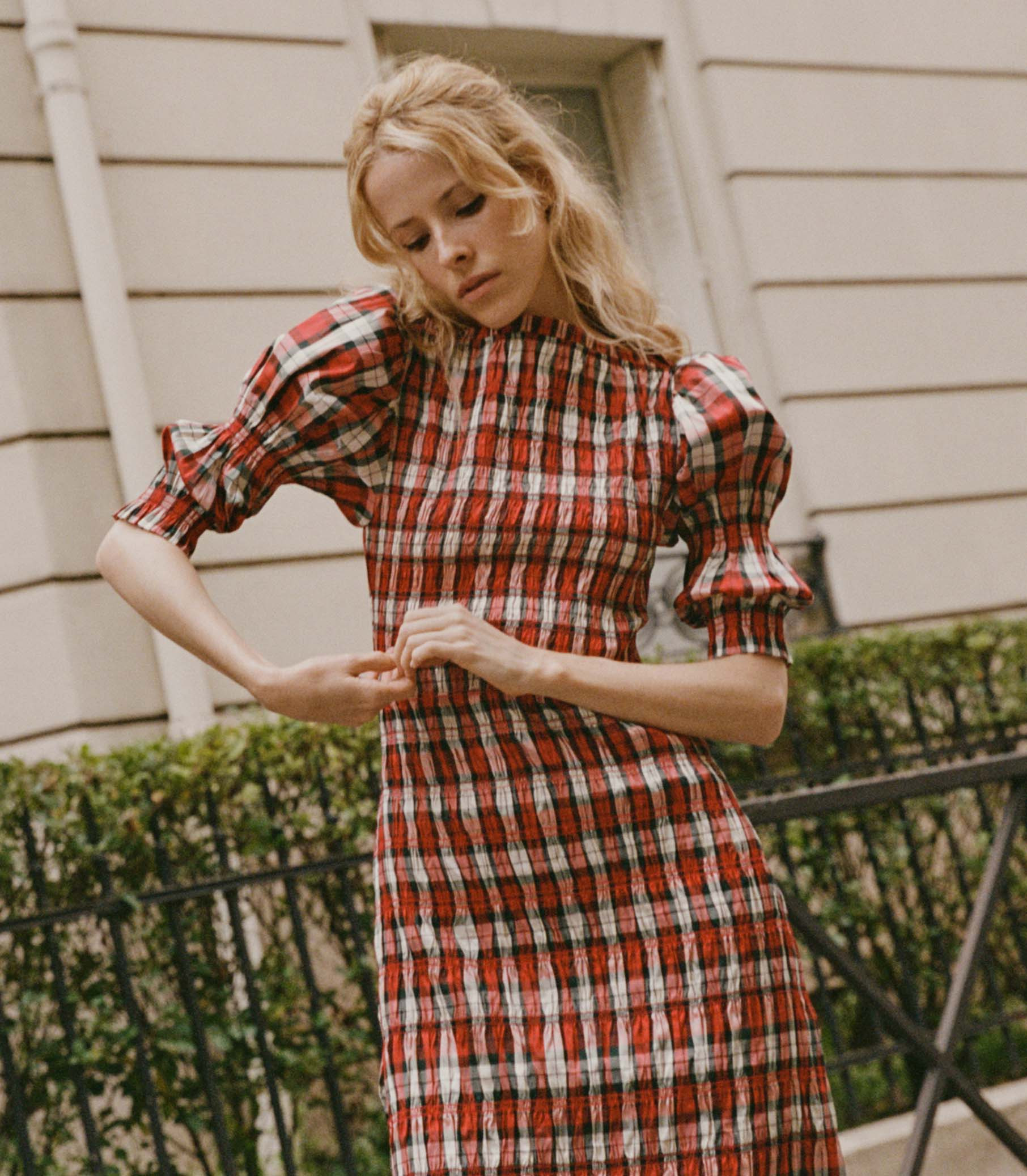 Raquella Dress - Rouge Adaline Plaid | DÔEN | DOEN