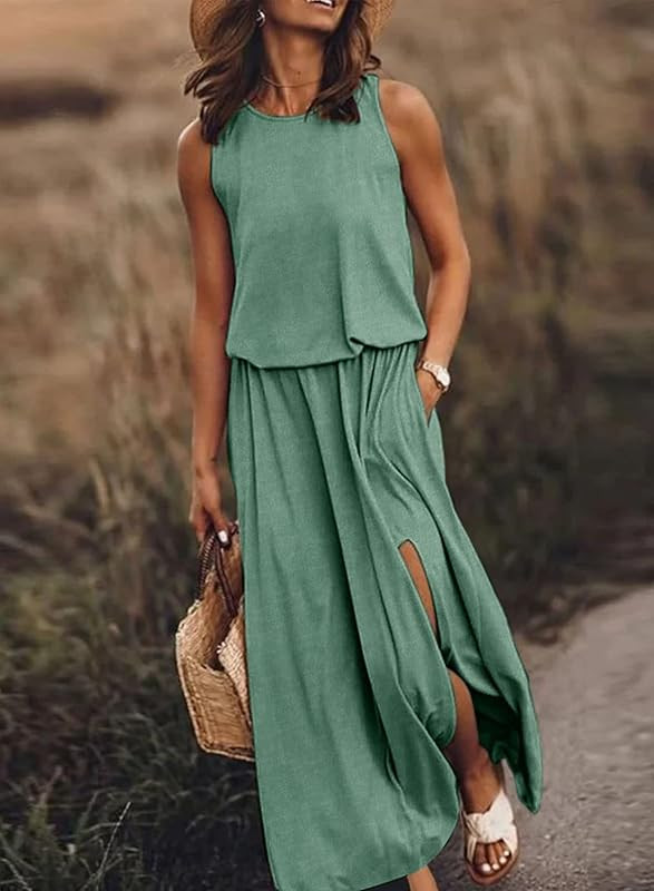 Dokotoo Womens 2023 Summer Beach Dresses Casual Maxi Dresses Sleeveless Tank Sun Dress with Pocke... | Amazon (US)