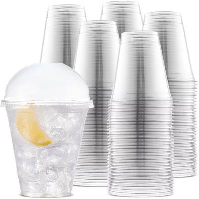 Durameg Large Party Plastic Cups with Dome Lids 12 oz 100 Count - Crystal Clear Disposable Cups | Target