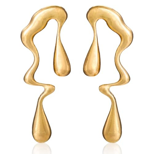 Aksod Teardrop Earrings Gold Palated Earrings Large Irregular Geometric Studs Big Lightweight Waterdrop Earrings Jewelry for Women (Gold) | Amazon (US)