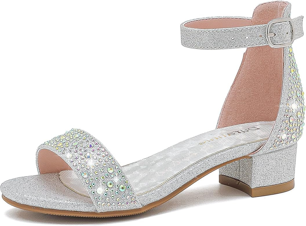 Dufannie Girls Sandals Low Heels Dress Pump Ankle Strap Open Toe Flower Girl Wedding Party for To... | Amazon (US)