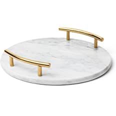 White Marble Tray with Gold Handles - Marble Perfume Tray for Vanity - Round Decorative Tray (Rou... | Amazon (US)