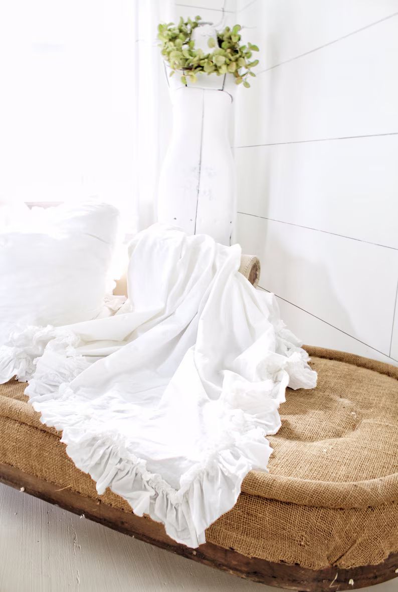 Ruffled Cotton Throw | Dog Blanket | Animal Cover | Shabby Chic Bedding | Pet Sofa Cover | Ruffle... | Etsy (US)