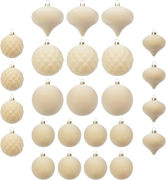 KI Store Velvet Cream Christmas Balls 25pcs Shatterproof Flocked Christmas Tree Ornaments Assorte... | Amazon (US)
