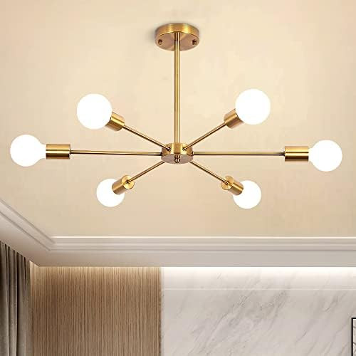 Antique Gold Modern Chandelier Sputnik, 6-Lights Semi Flush Mount Ceiling Light E26 Base for Livi... | Amazon (US)