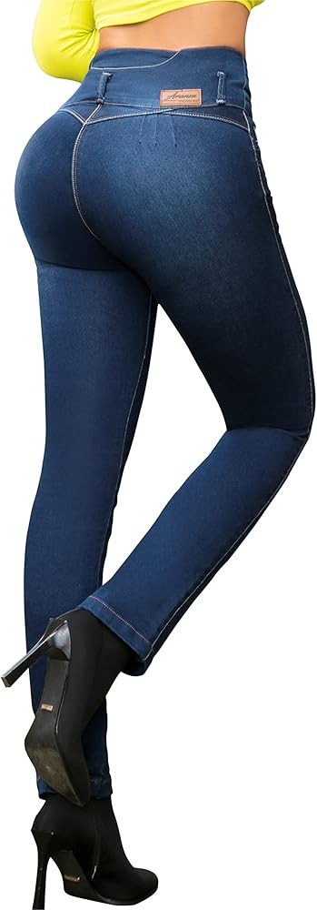 ARANZA Colombian Jeans Pantalones Colombianos Levanta Cola Butt Lifting Straight High Waist Blue | Amazon (US)