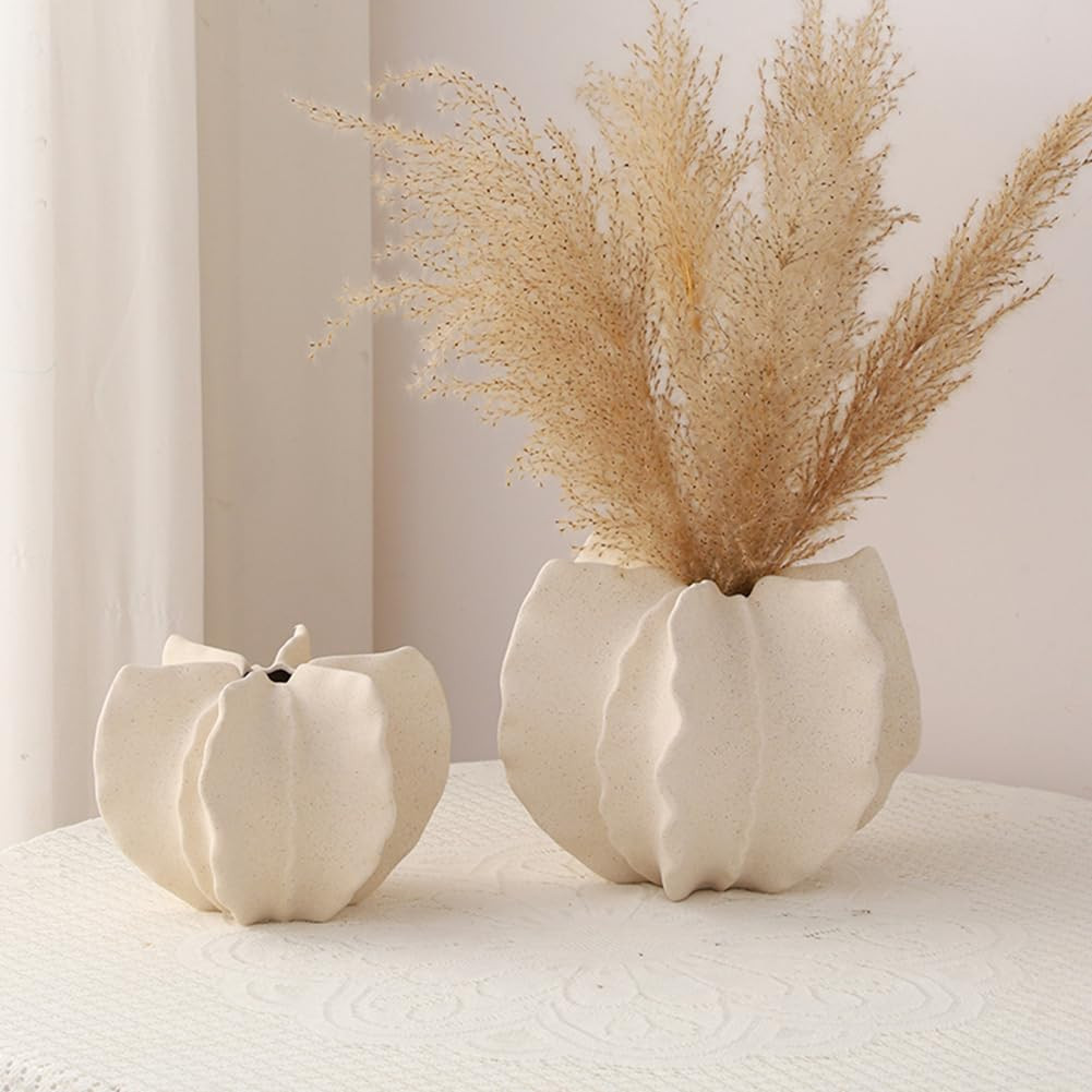 Anding White Ceramic Vase Set for Home Decor - Unique Flowers, Pampas Grass, Boho, Modern, Decora... | Amazon (US)