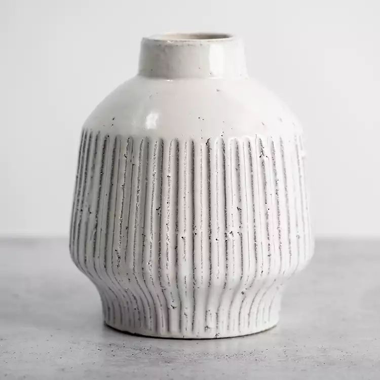 White Glaze Ribbed Terracotta Vase, 12 in. | Kirkland's Home