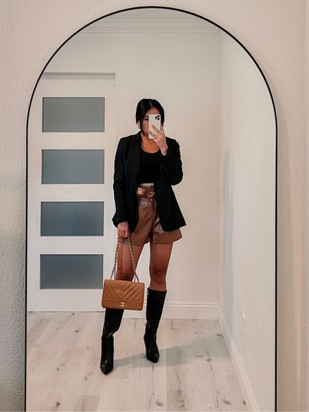 Blazer, faux leather shorts perfect fall outfit with the knee high leather boots 

#LTKshoecrush #LTKSeasonal #LTKSale