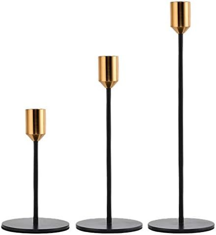 Matte Black Candle Holders Set of 3 for Taper Candles with Brass Color Top, Decorative Candlestic... | Amazon (US)