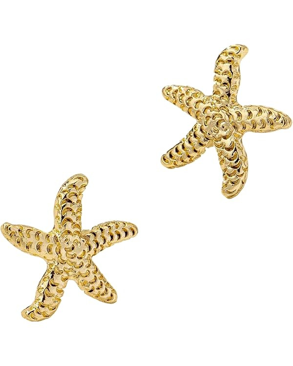 OYOANGLE Women's Gold Plated Starfish Stud Earrings Dainty Lightweight Piercings Stud Hoop Earrin... | Amazon (US)