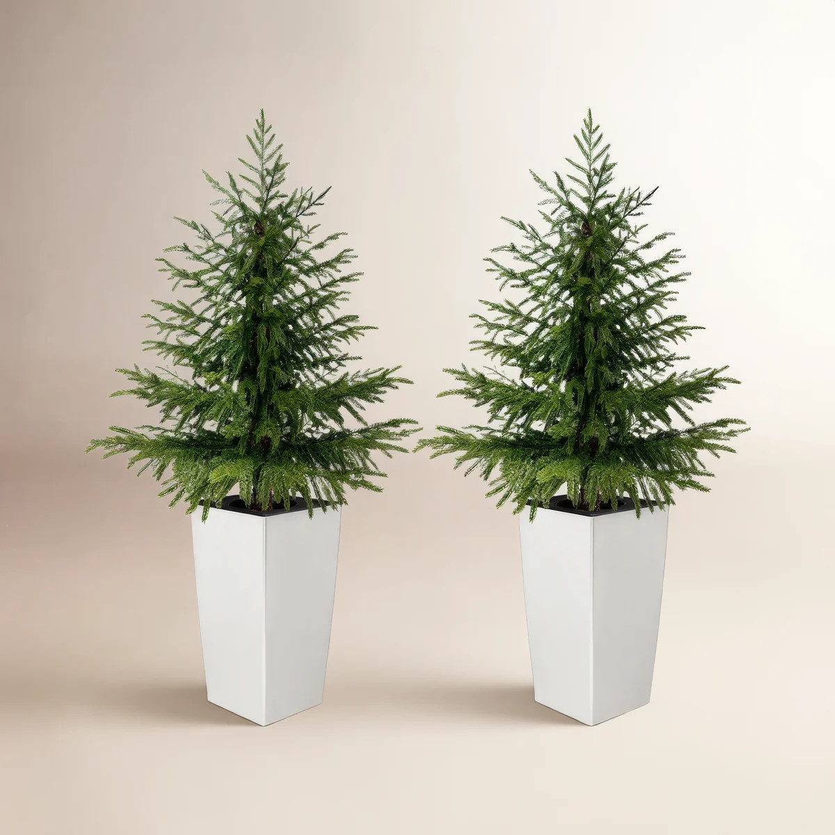 Artificial Real Touch Norfolk Pine Christmas Tree In White Pot (Set of 2) | Wayfair North America